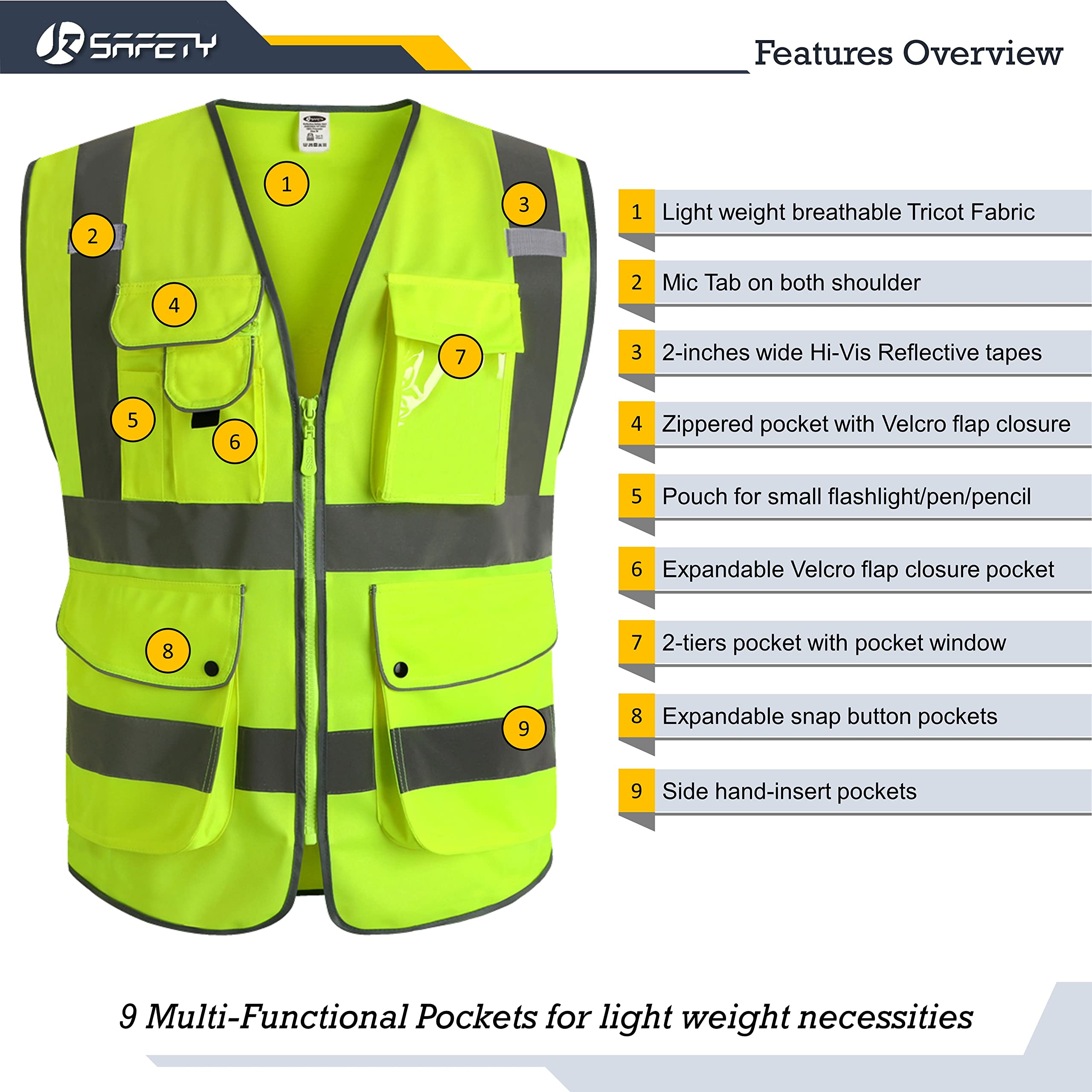 JKSafety 9-pocket design keeps essentials within easy reach during shifts.