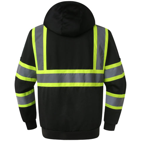 JKSafety hi-vis hoodie ANSI/ISEA 107 compliance label.