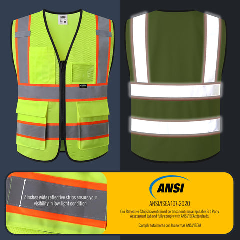 JKSafety BX320 vest featuring reflective tapes for low-light visibility.