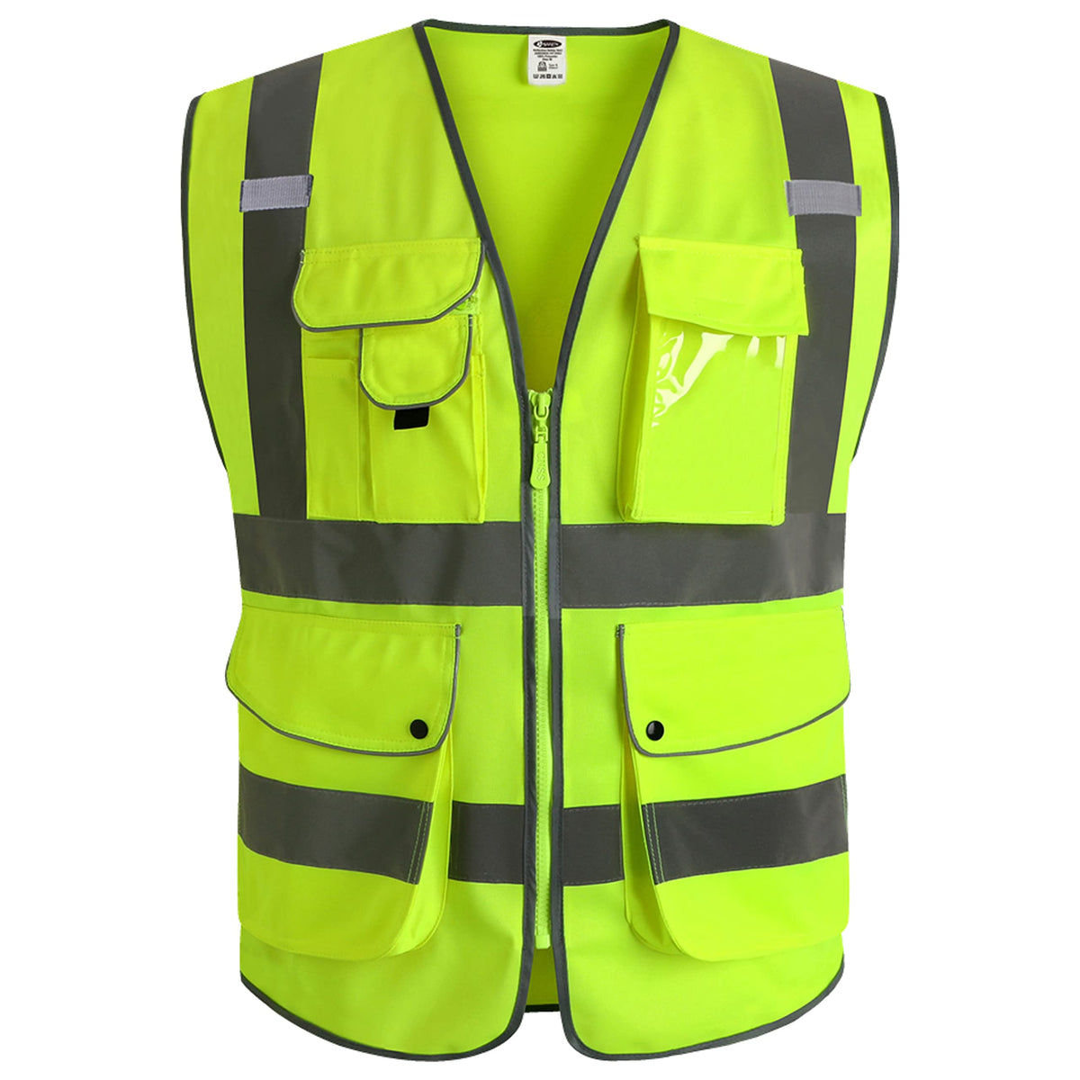 JKSafety 9-pocket Class 2 vest with front zipper for high visibility at work.