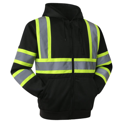 JKSafety hi-vis hoodie elastic cuffs and hem for secure fit.