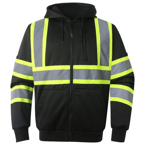JKSafety hi-vis hoodie extended reflective strips for high visibility.