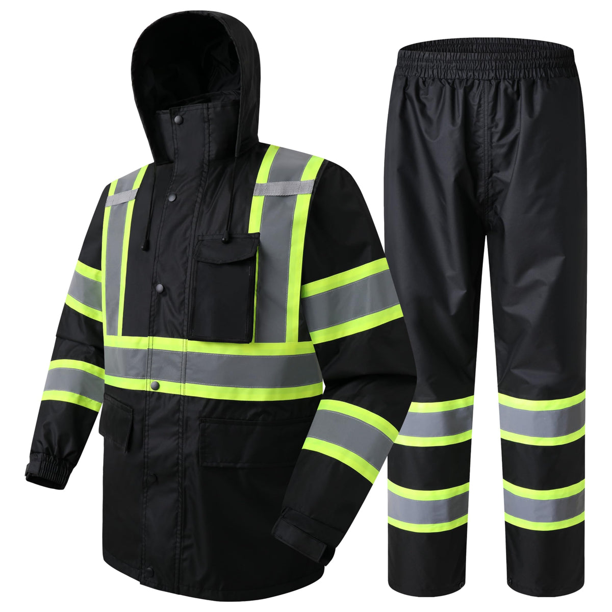 JKSafety hi-vis rain jacket with hood for improved visibility in rain.