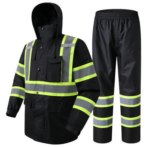 JKSafety hi-vis rain jacket with hood for improved visibility in rain.