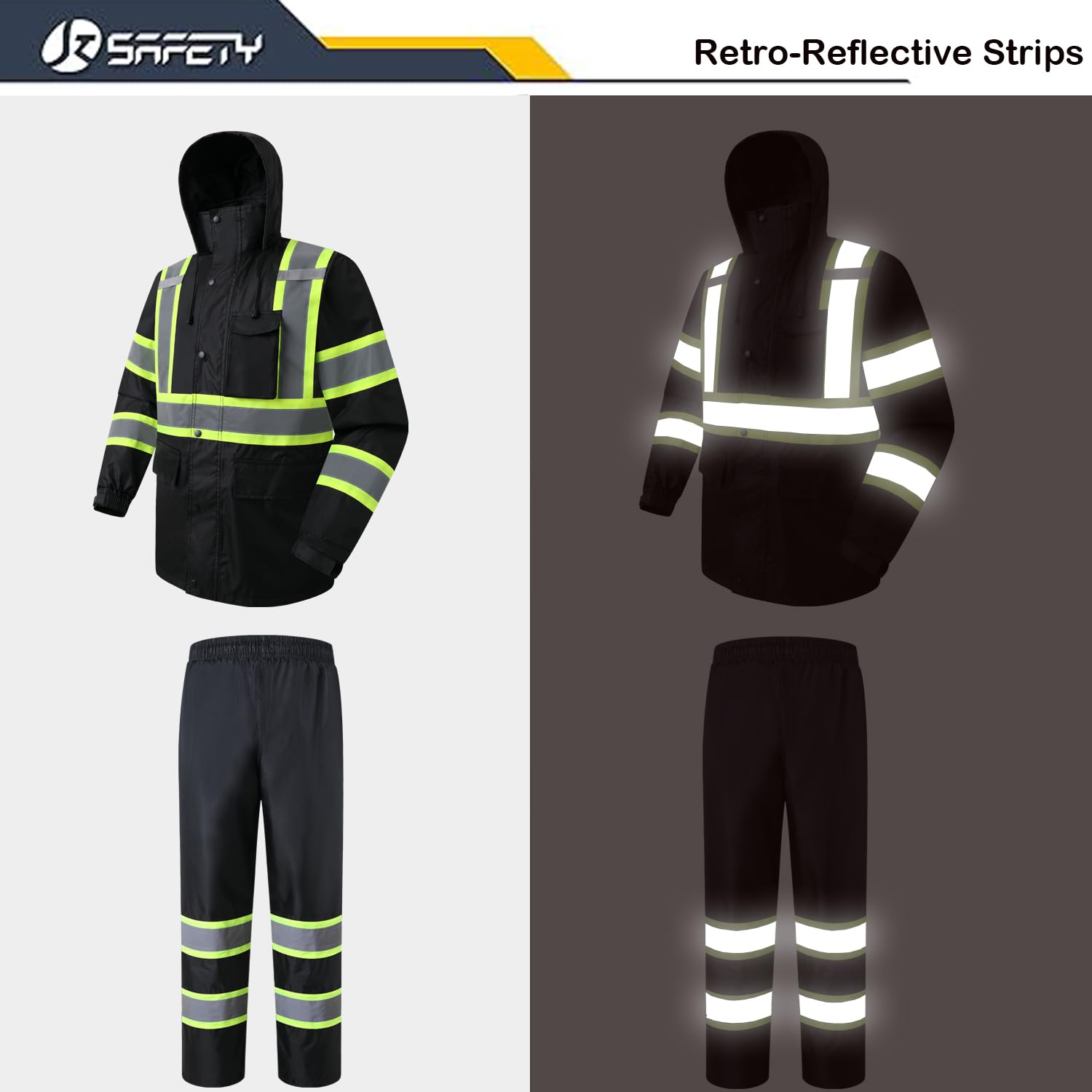 JKSafety hi-vis rain pants providing full leg coverage for wet jobs.