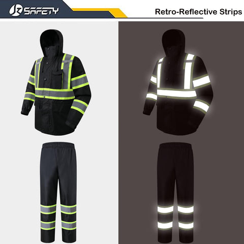 JKSafety hi-vis rain pants providing full leg coverage for wet jobs.