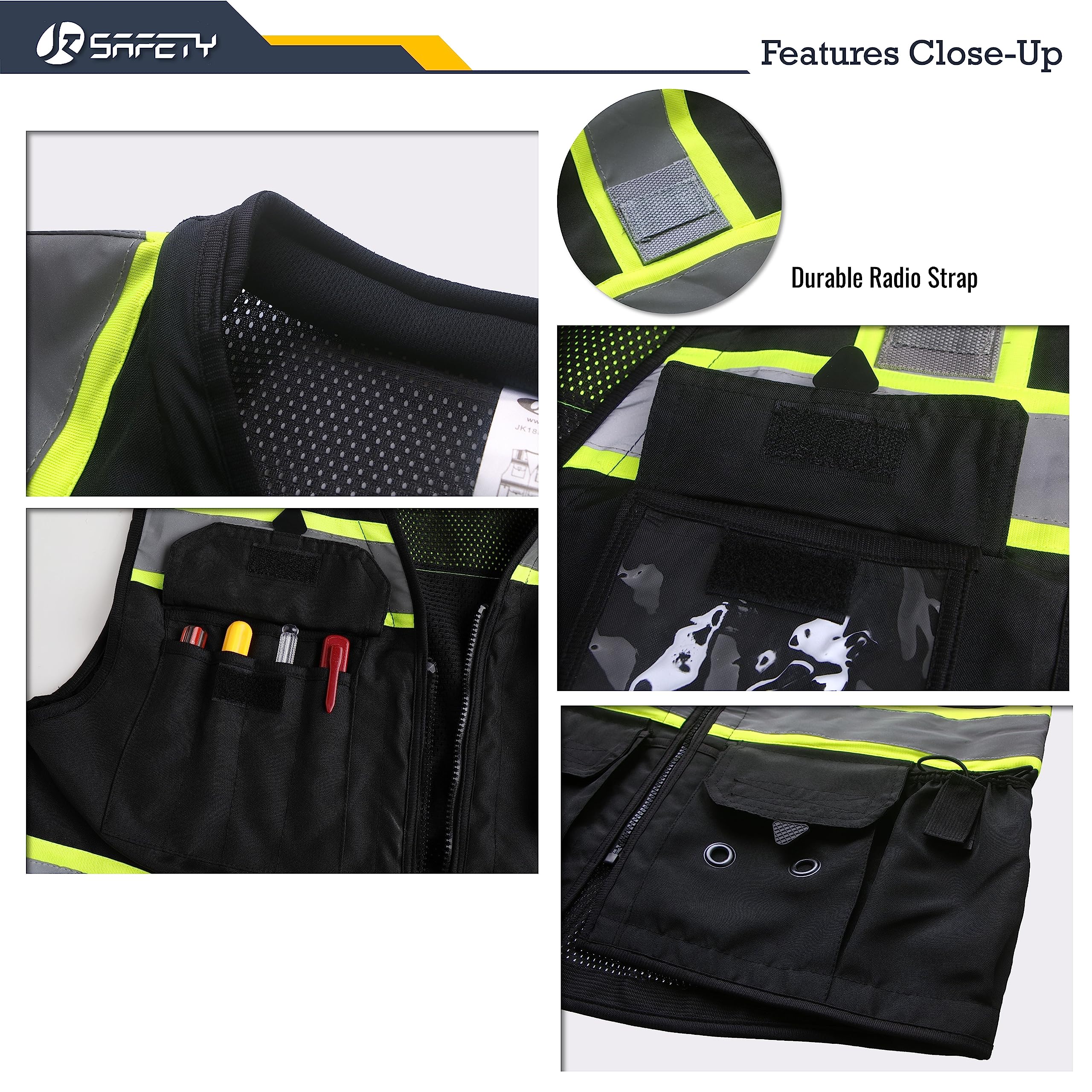 JKSafety hi-vis surveyor vest back view showing breathable mesh for all-day comfort