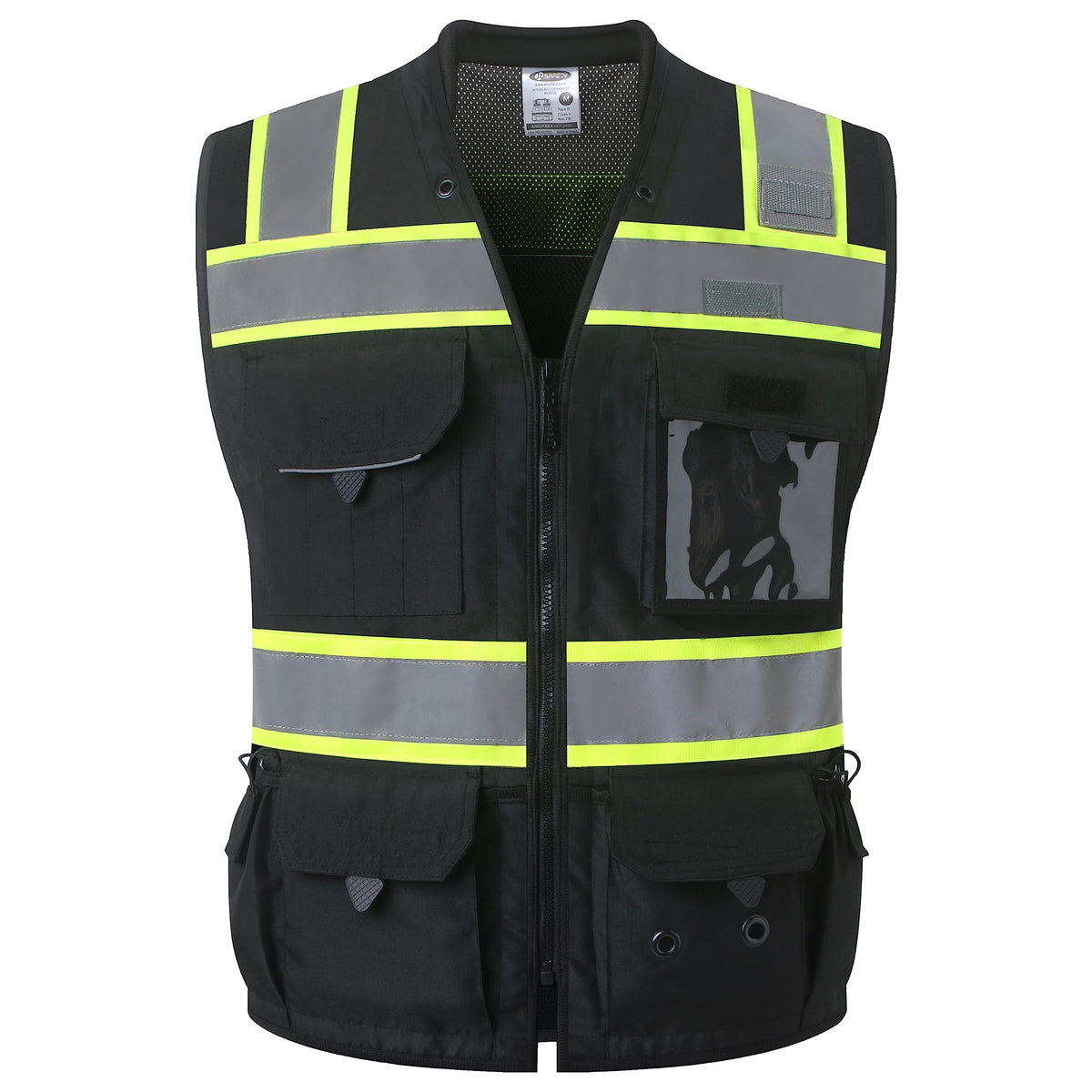 JKSafety hi-vis surveyor vest front view with reflective trim for day and night visibility