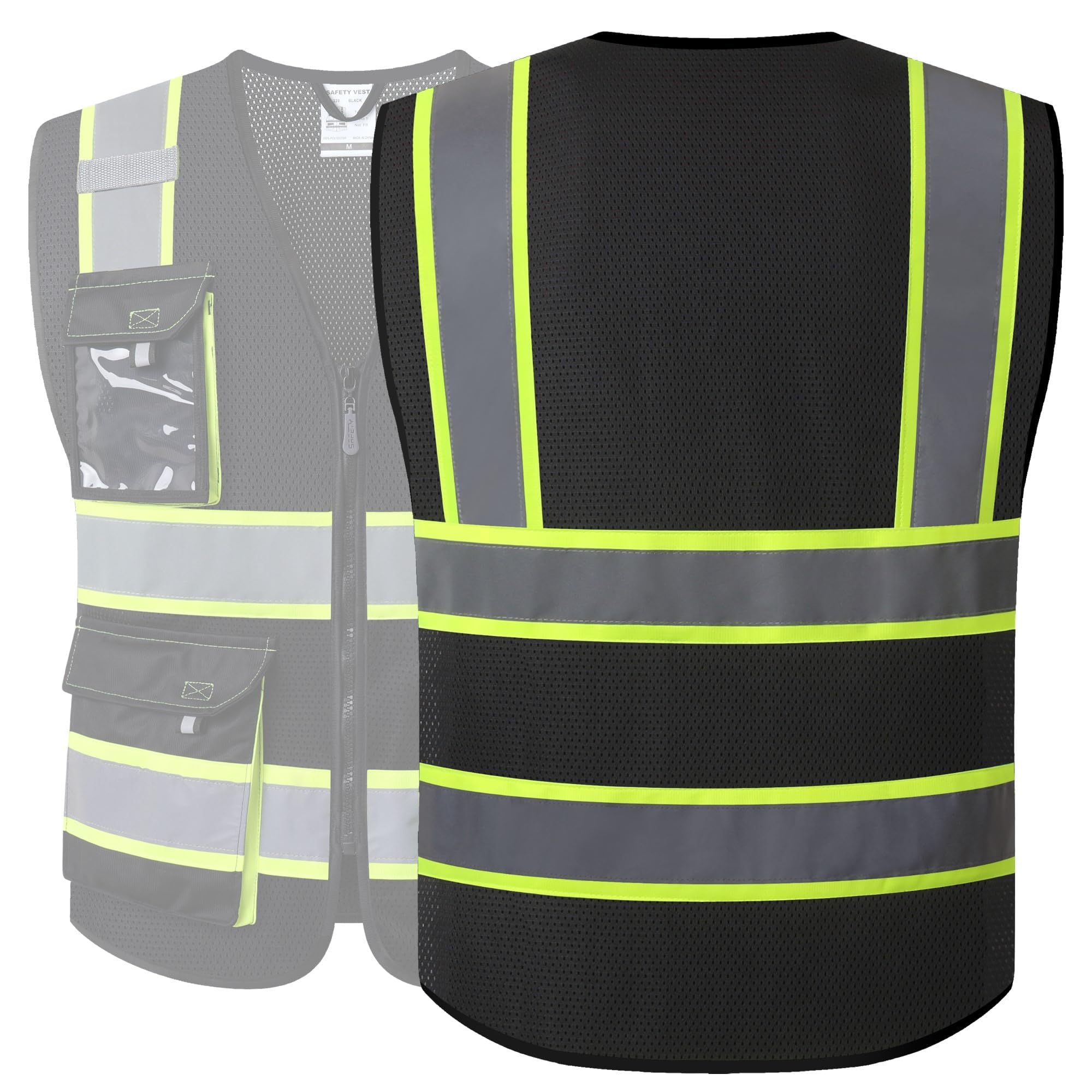 JKSafety hi vis vest neon color detail emphasizes high-visibility performance.