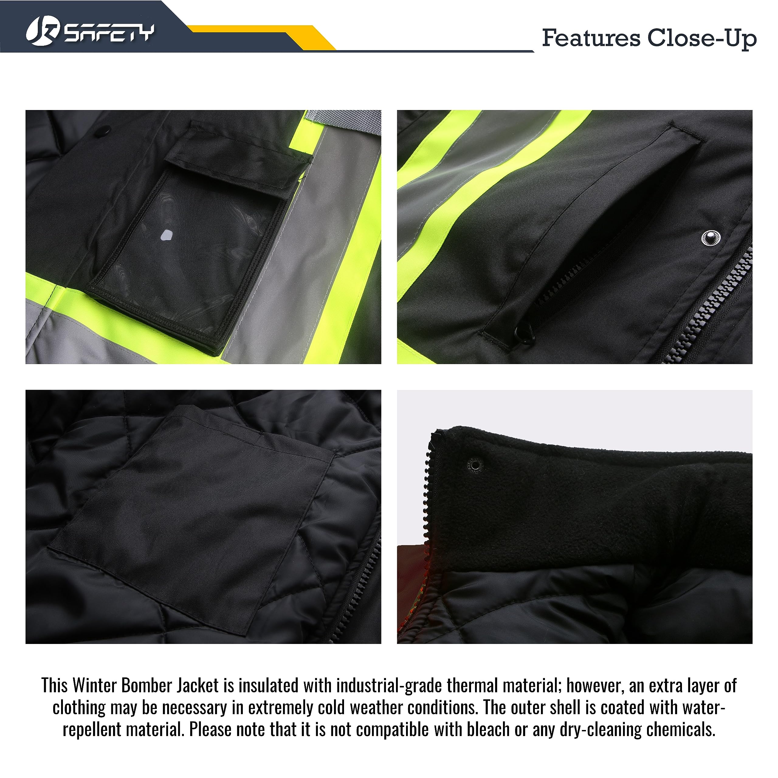 JKSafety hi-vis winter jacket back view shows reflective strips for all-around safety.