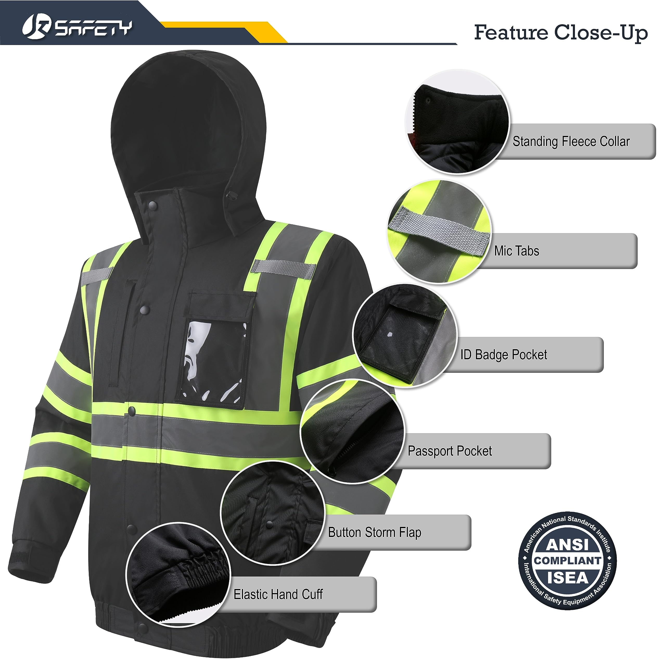JKSafety hi-vis winter jacket hood retracted feature for adaptable weather readiness.