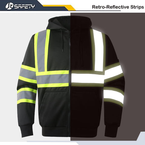 JKSafety hi-vis hoodie pockets close-up demonstrating convenient storage.