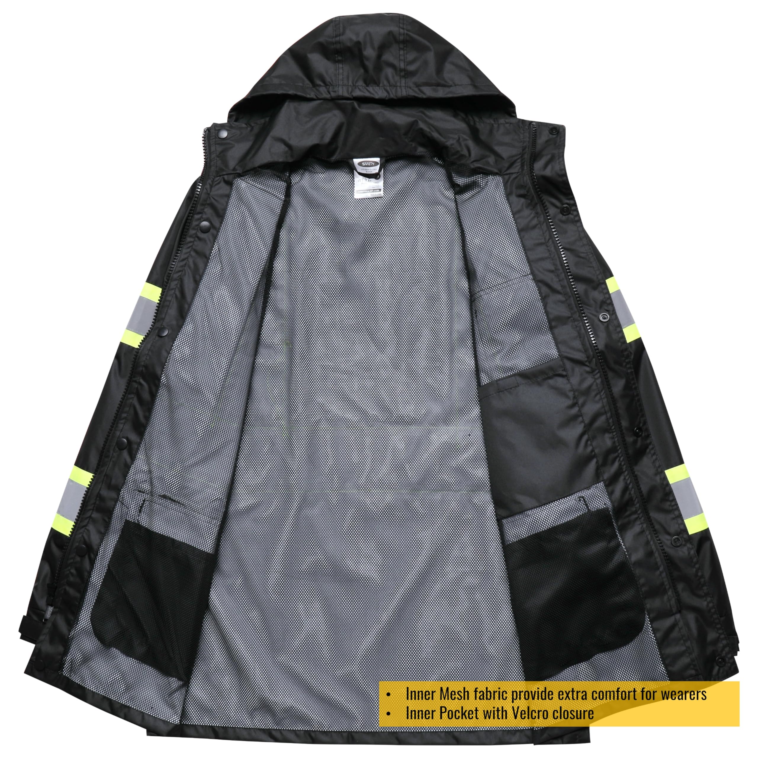 Close-up of HV reflective strips on JKSafety gear for better night visibility.