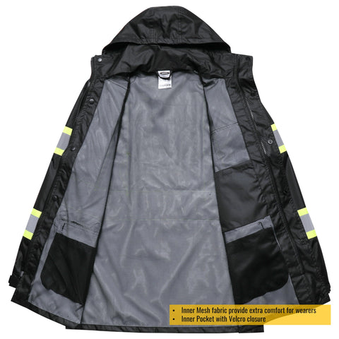 Close-up of HV reflective strips on JKSafety gear for better night visibility.