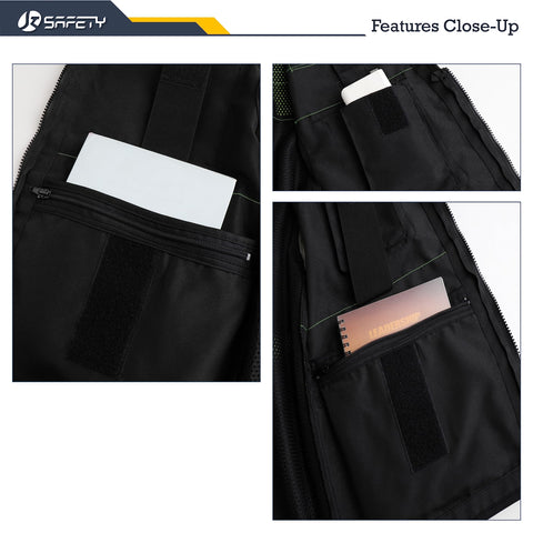 JKSafety inner pocket closeup demonstrates secure storage for phones and tools