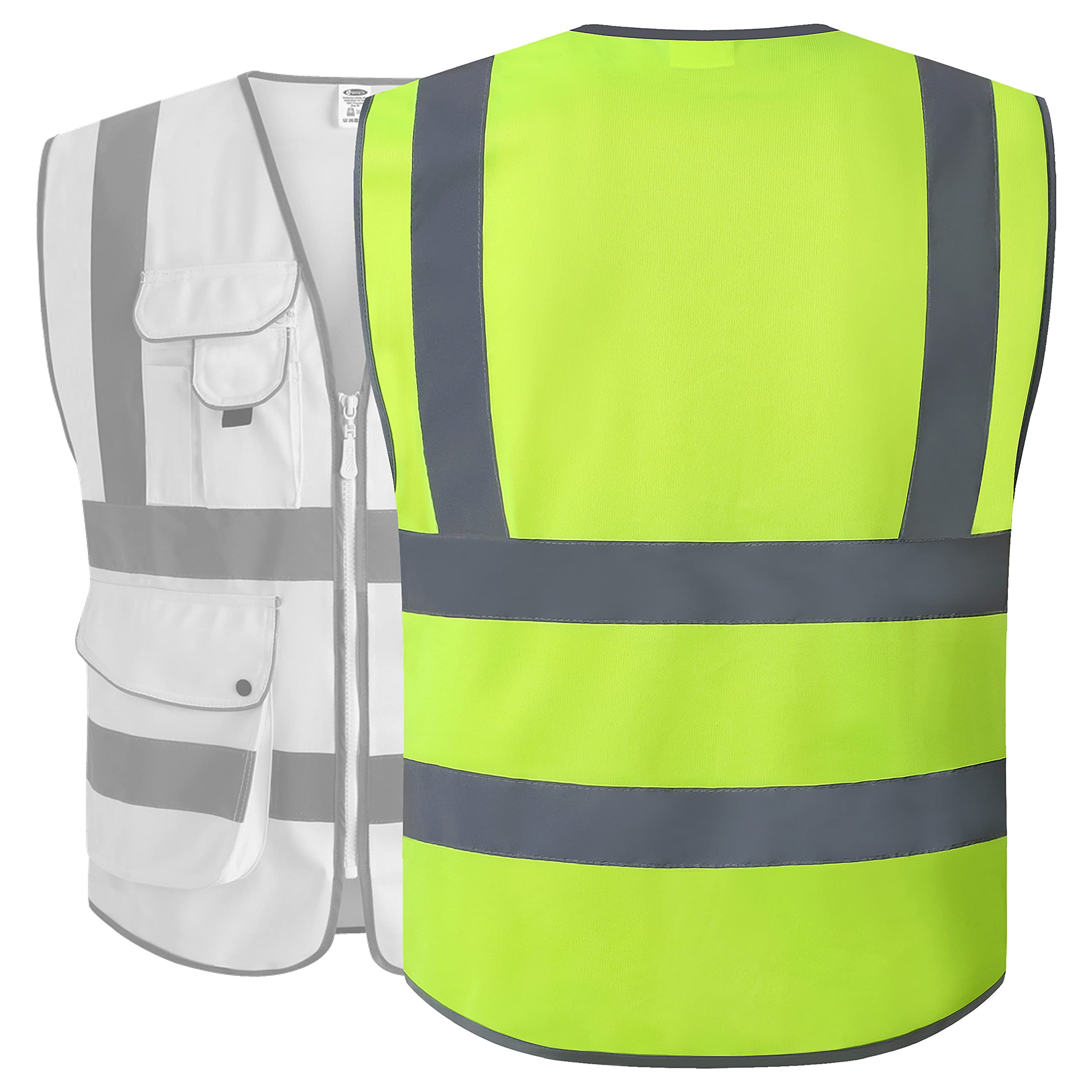 JKSafety vest with 360-degree reflective strips for day and night safety.