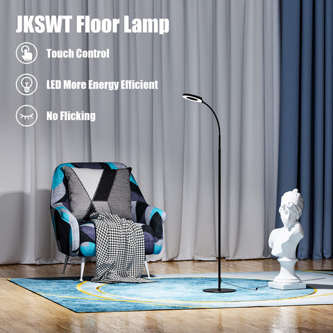 JKSWT LED floor lamp emits soft, flicker-free light with long life.