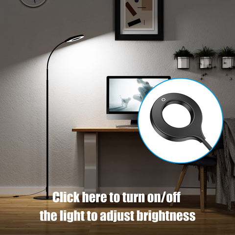 JKSWT LED floor lamp top touch control enables quick on/off and dimming.