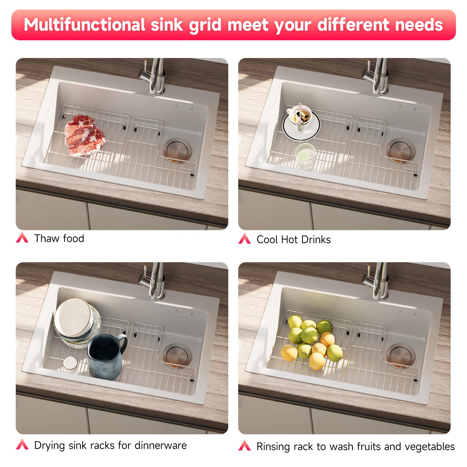 jkxoo rubber feet stabilize the grid and protect the sink surface