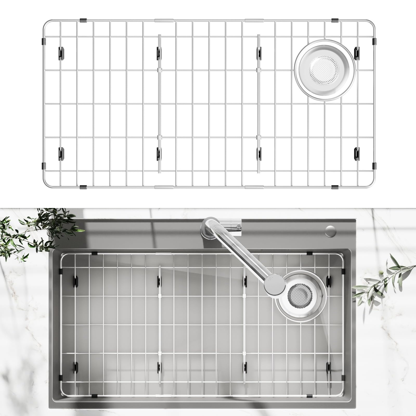jkxoo sink protector bottom view with rugged stainless steel protection