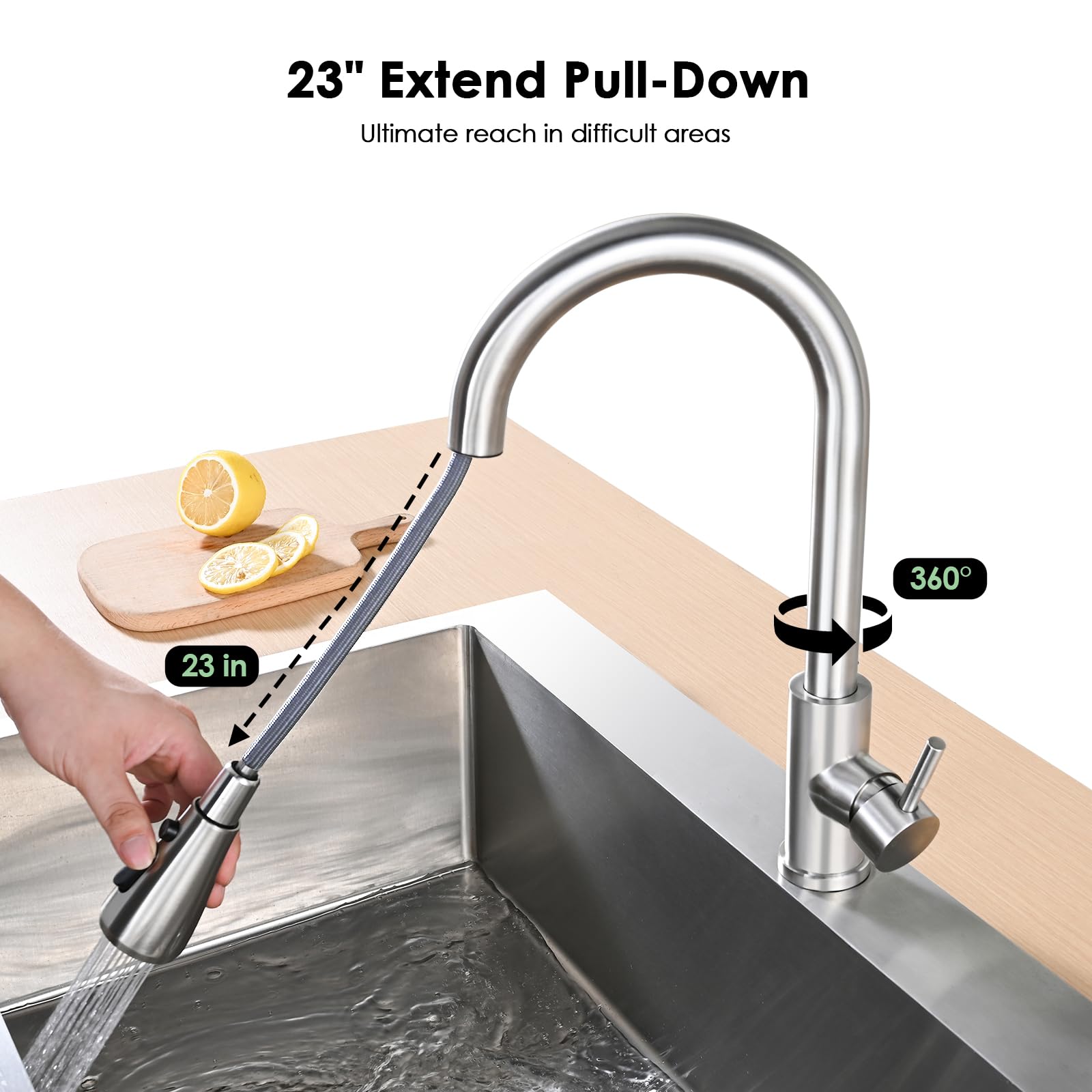 Jlerli high-arc brushed nickel faucet with generous clearance