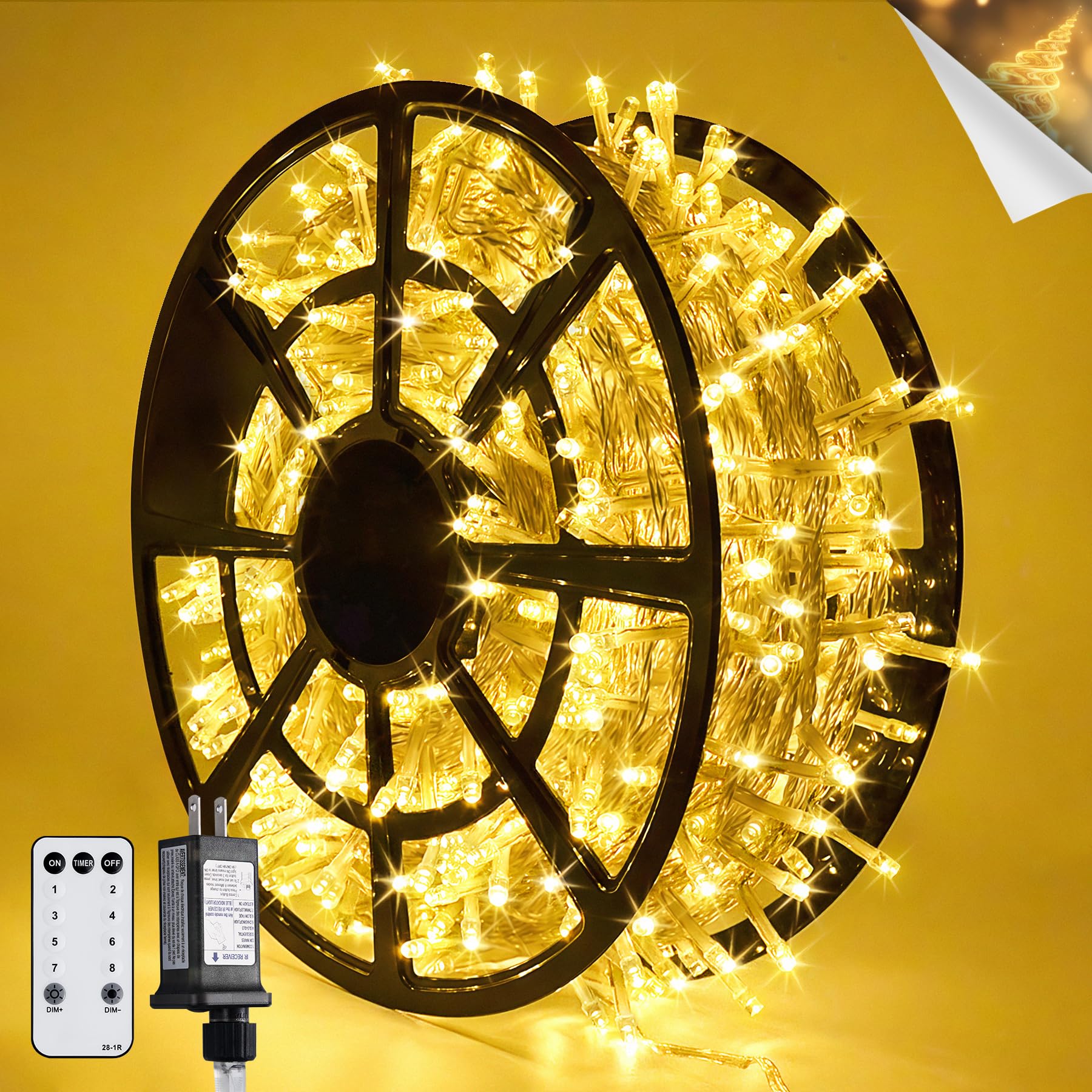 JMEXSUSS 168ft 600-LED warm white lights on reel for outdoor décor