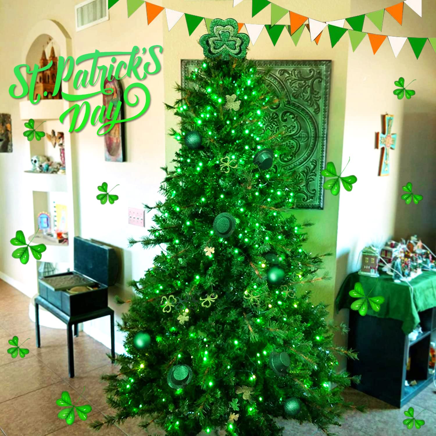 Close-up of JMEXSUSS green lights twinkling in 8-mode sequence for festive setups