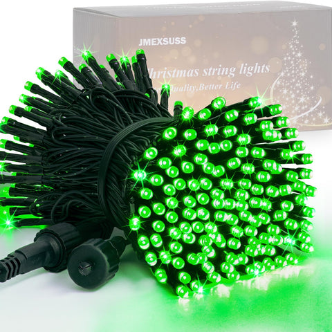 JMEXSUSS 200 LED green lights for outdoor use showing 66ft lighted length and gentle green glow