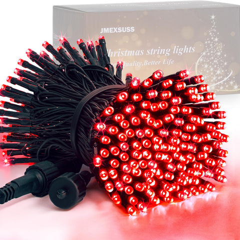 JMEXSUSS 200 LED red string lights for outdoor use with plug-in convenience and bright glow