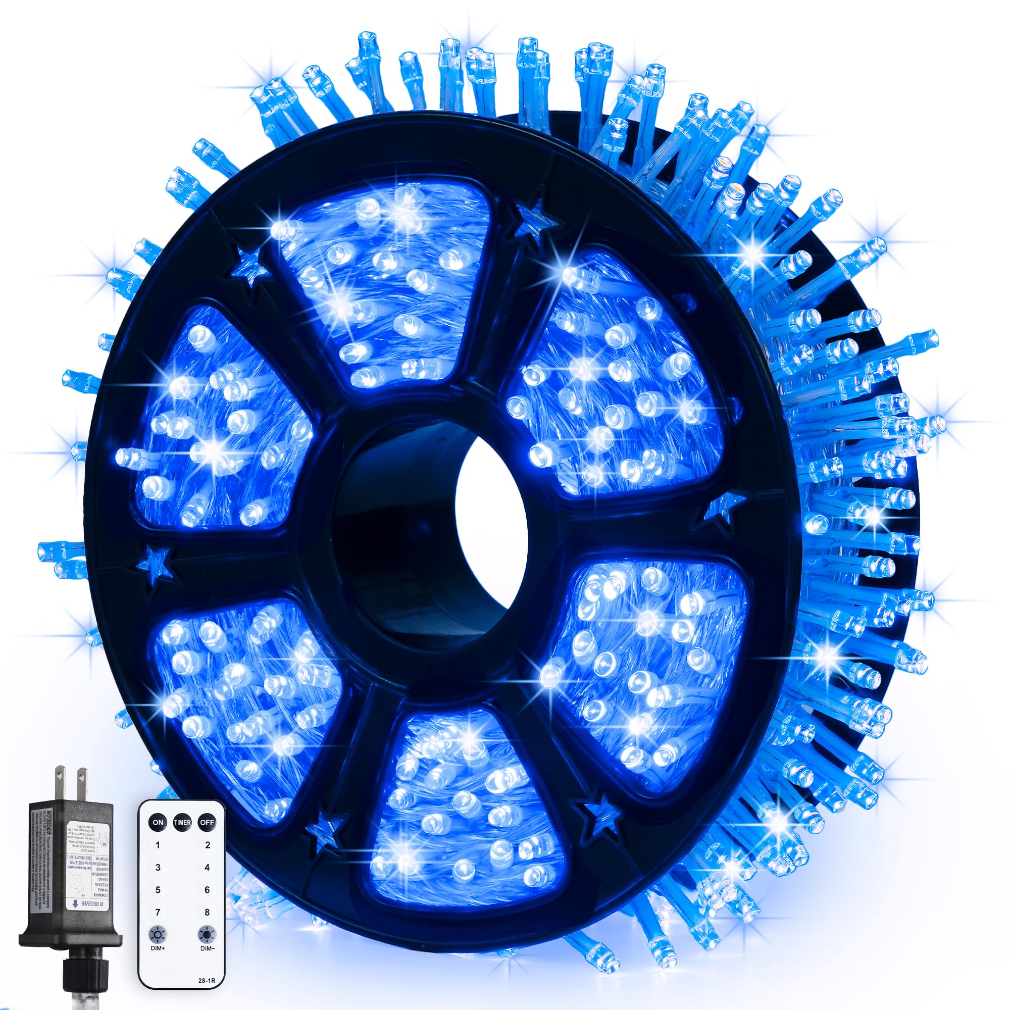 JMEXSUSS 600 blue LED outdoor lights along a house for vibrant holiday enchantment.