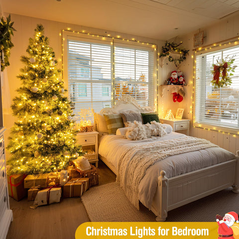 JMEXSSUS green-wire lights blend invisibly into garlands and branches.