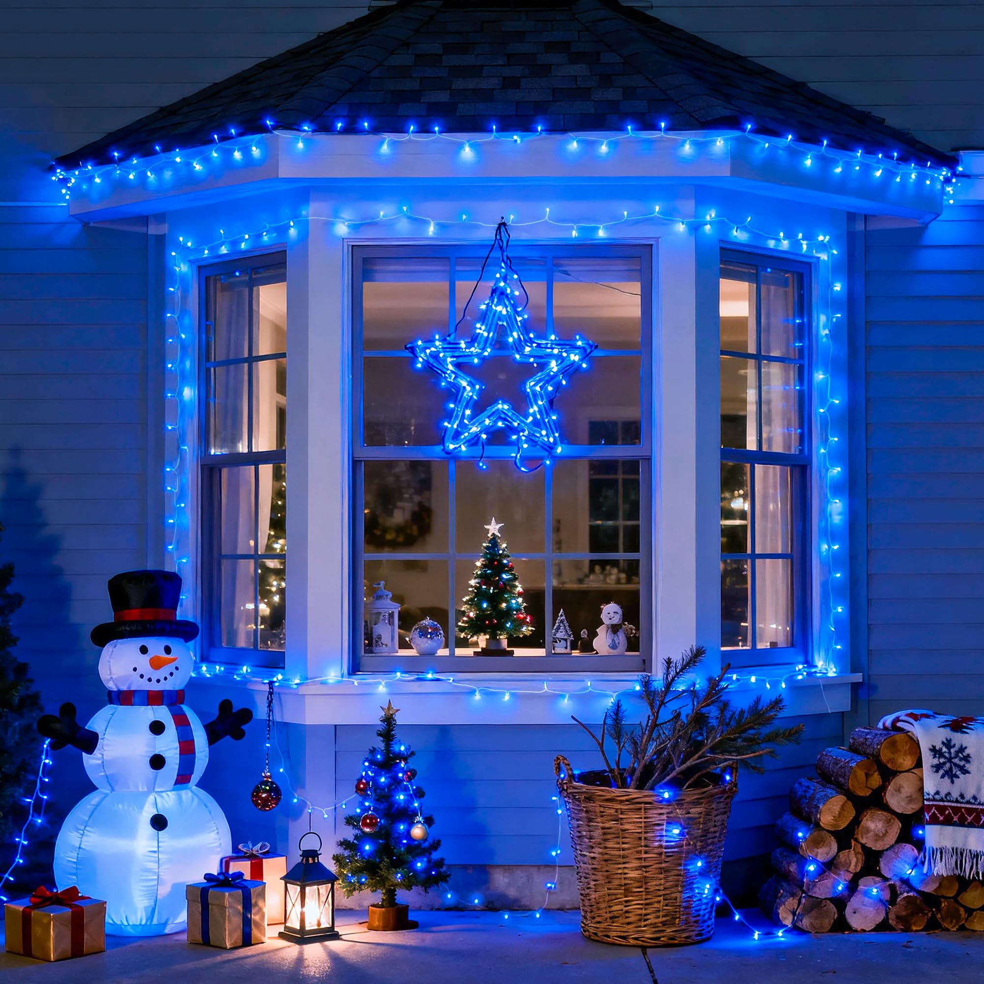 JMEXSUSS blue Halloween string lights creating a cozy, magical outdoor mood.
