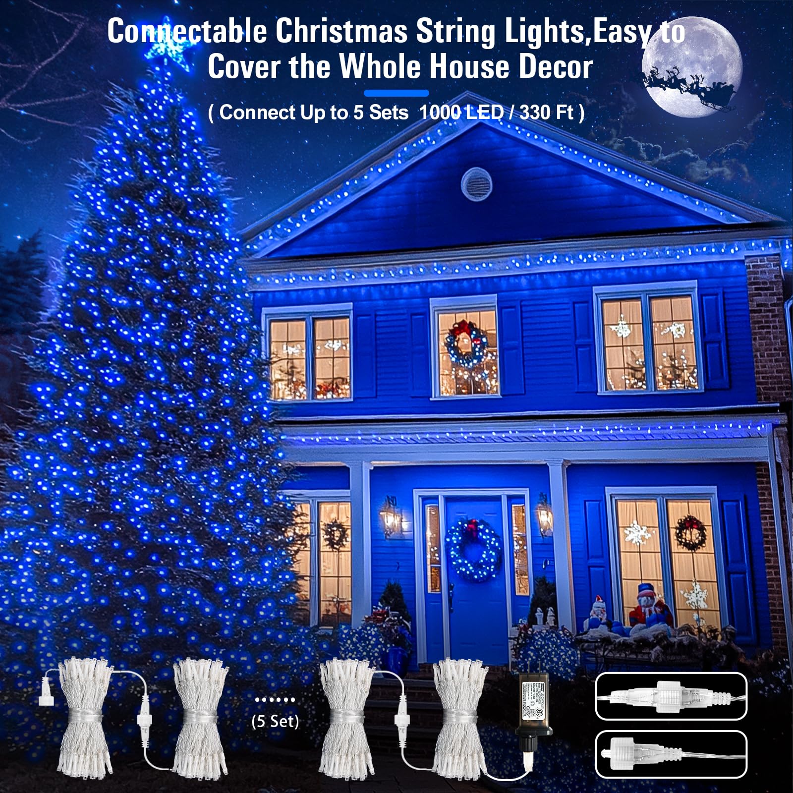 JMEXSUSS blue LED string lights for versatile indoor/outdoor ambiance