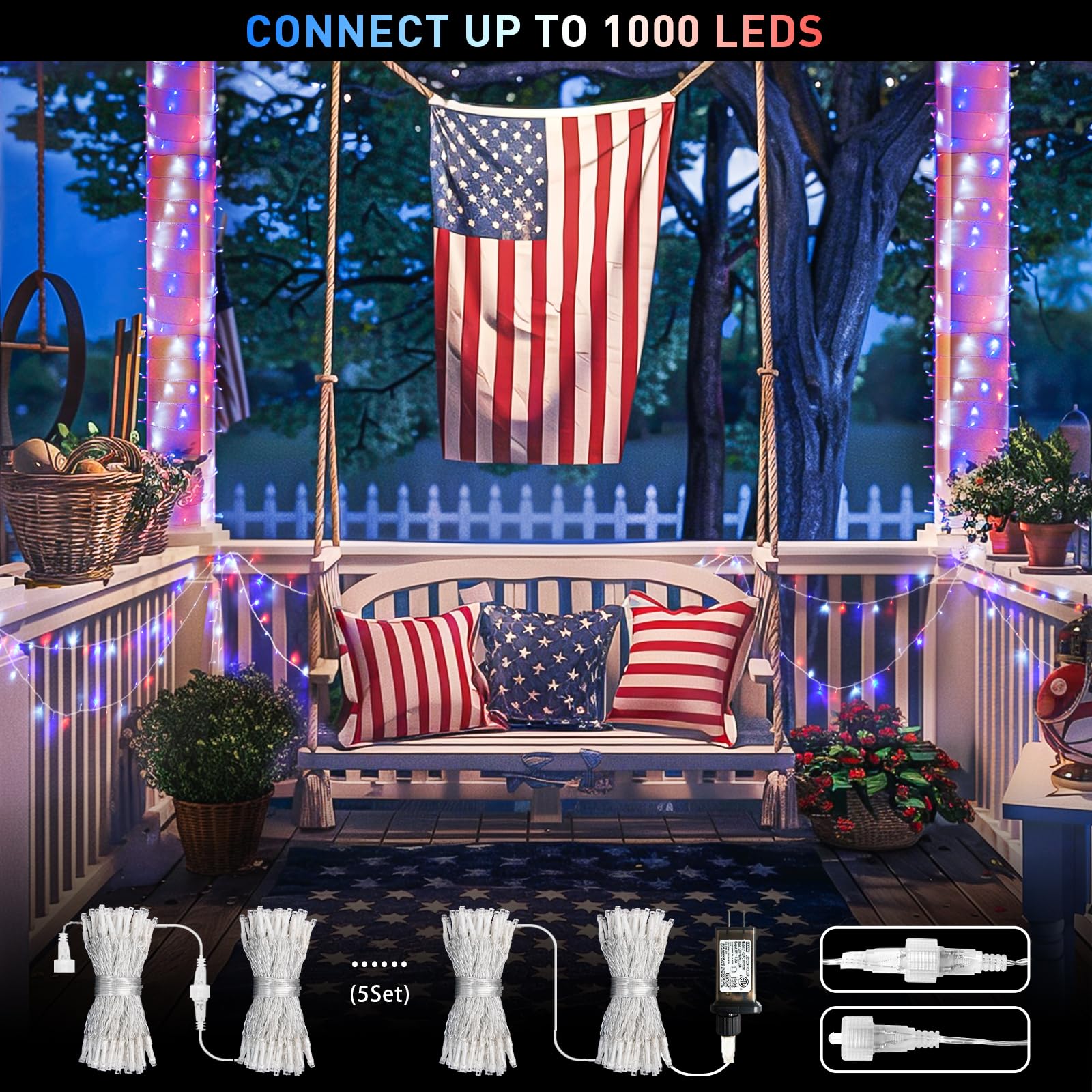 IP44 waterproof JMEXSUSS patriotic lights for durable outdoor decoration.