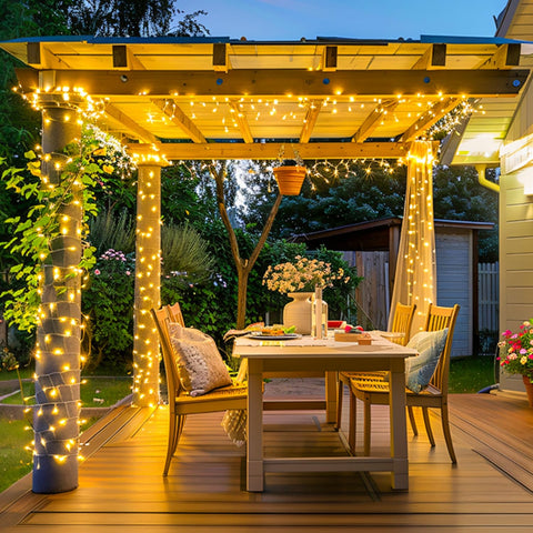 JMEXSSUSS outdoor lights wrapped along a railing for year-round curb appeal