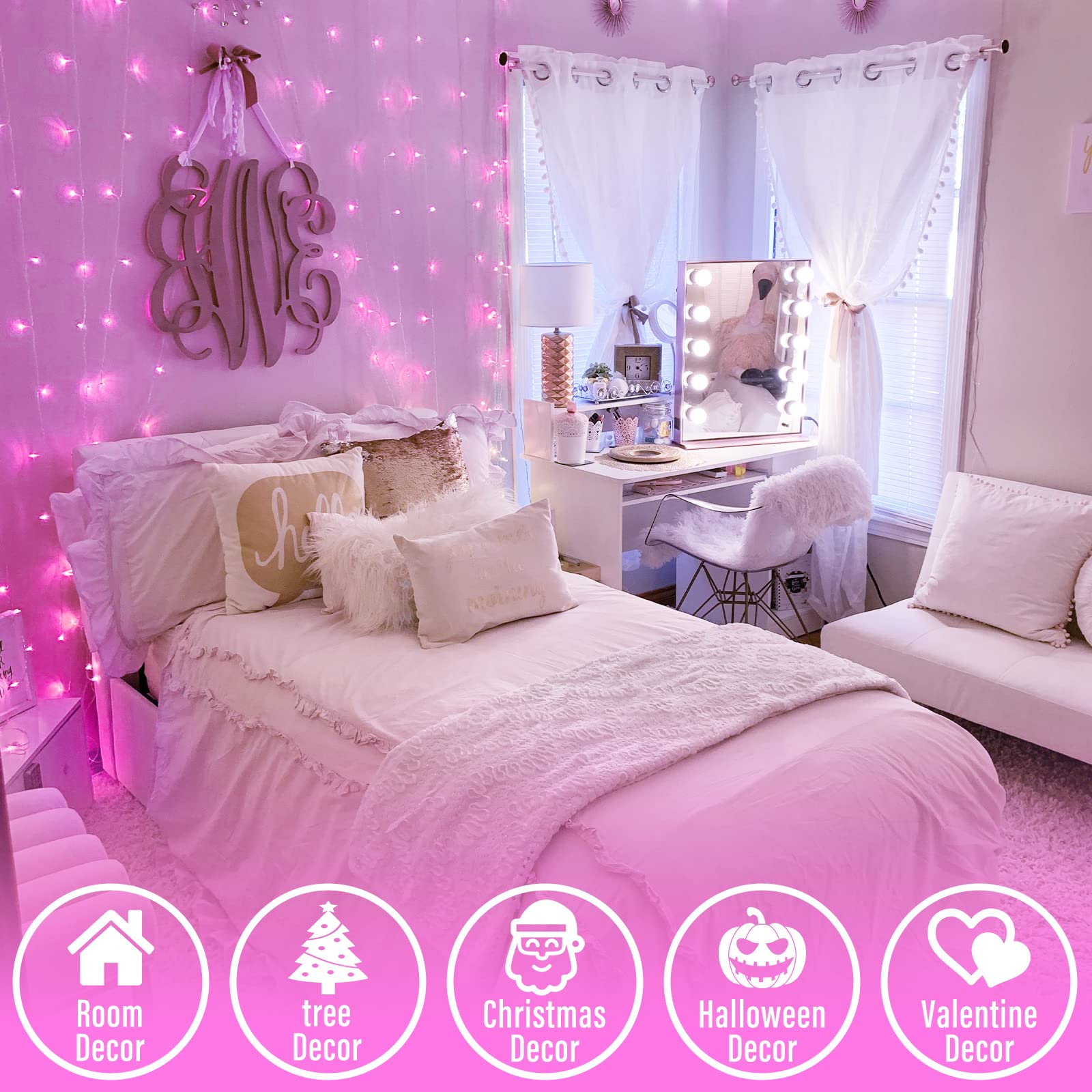 JMEXSUSS pink lights decorate Christmas tree with festive warmth.