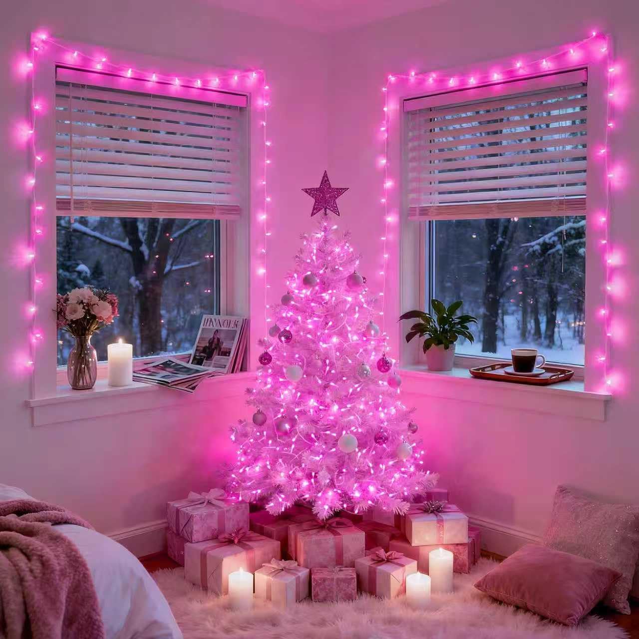JMEXSUSS pink lights on valentines-tree provide festive charm.