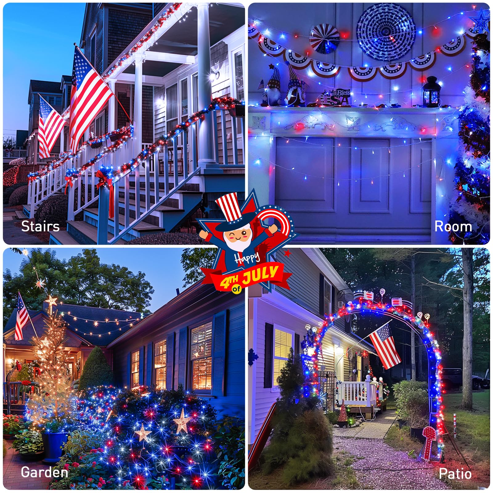 Easy plug-in setup JMEXSUSS patriotic lights for quick decorating.