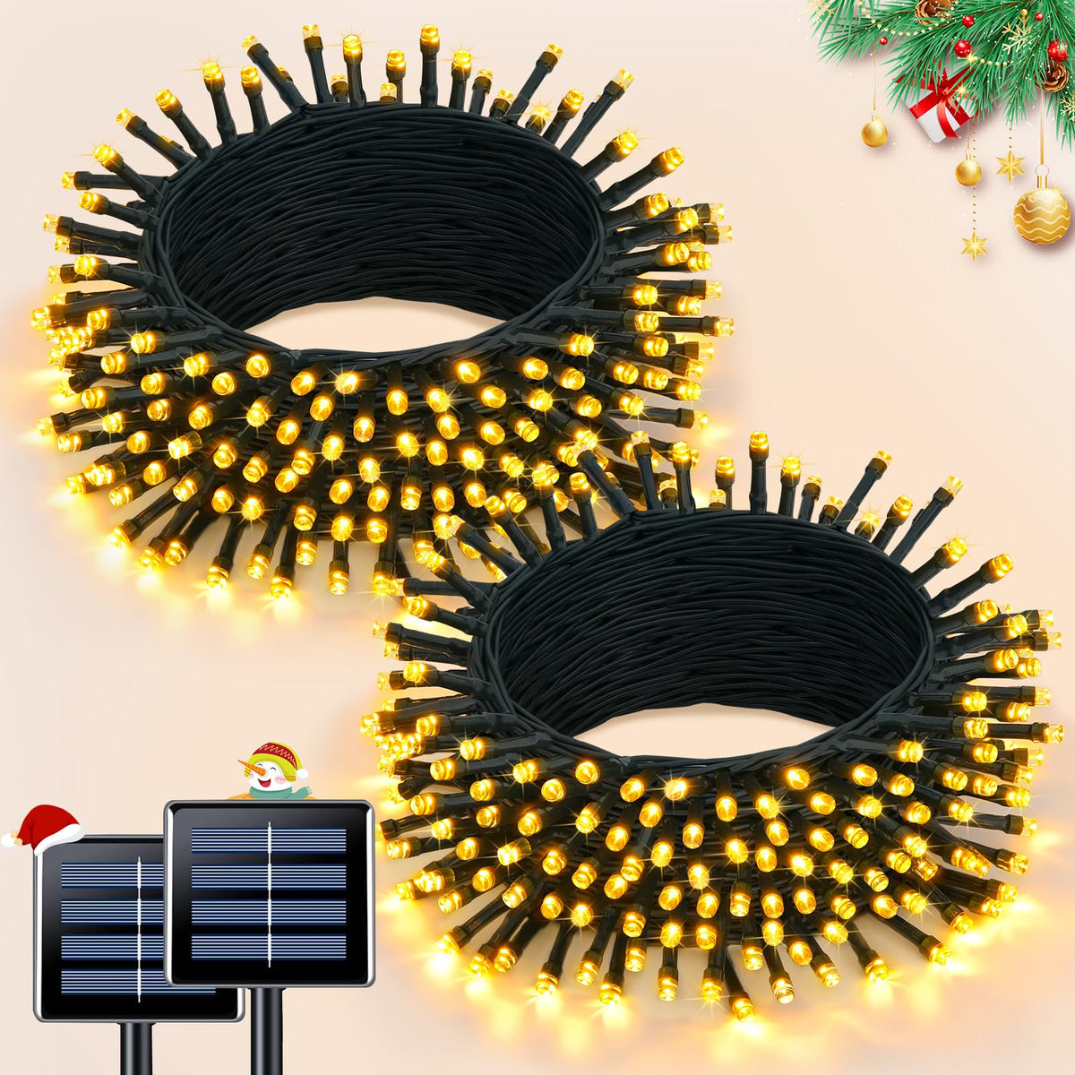 JMEXSUSS solar Christmas lights on 66ft string with 200 LEDs for outdoor brightness.