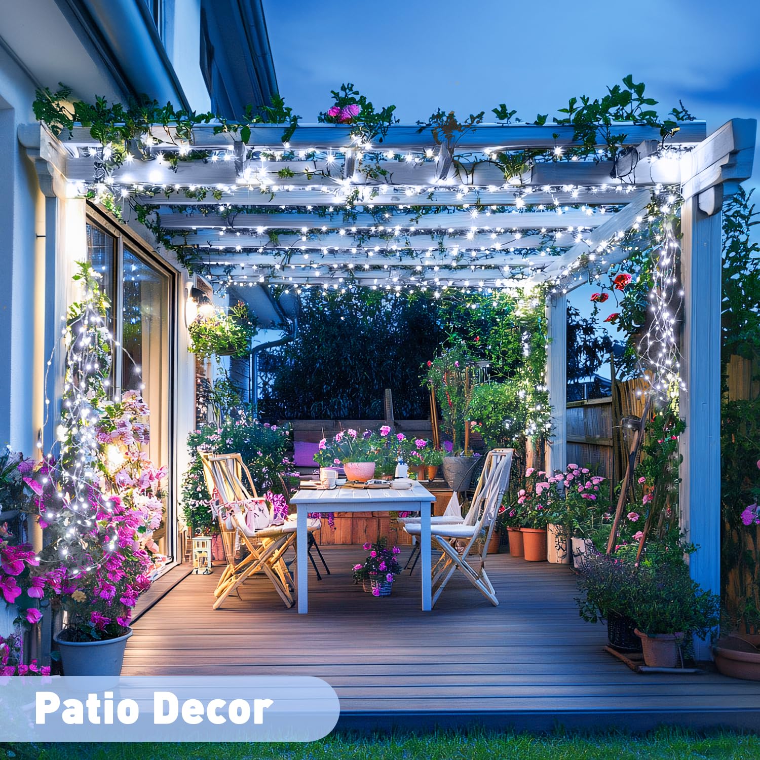 JMEXSUSS solar string lights eight modes for versatile outdoor ambiance.