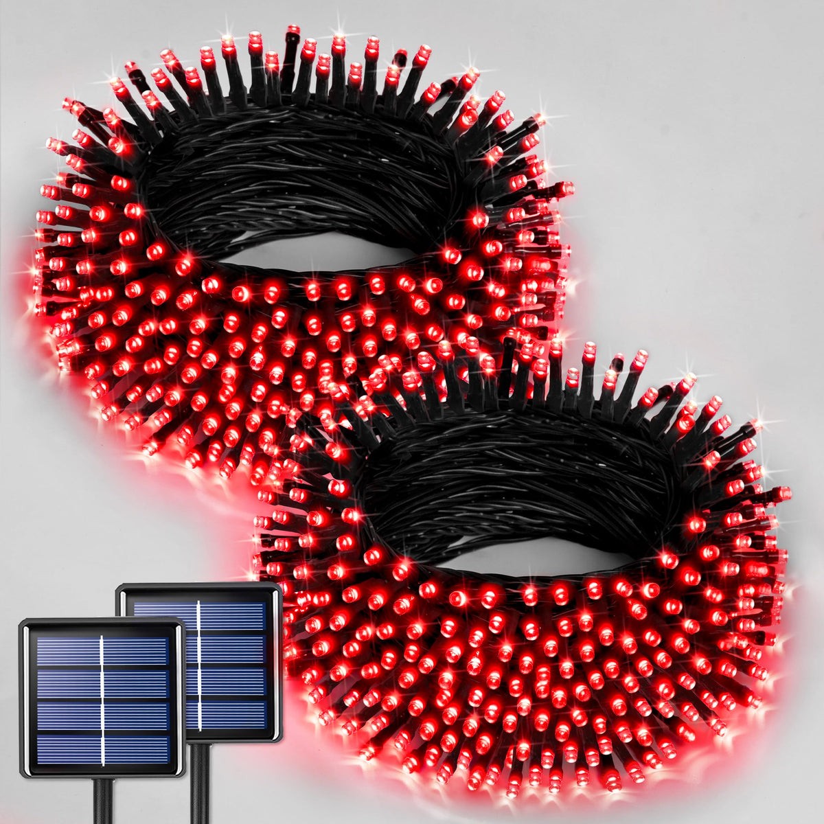 JMEXSUSS two-pack red solar Christmas lights for outdoor decoration with 400 LEDs