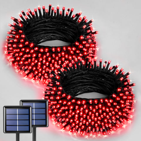 JMEXSUSS two-pack red solar Christmas lights for outdoor decoration with 400 LEDs