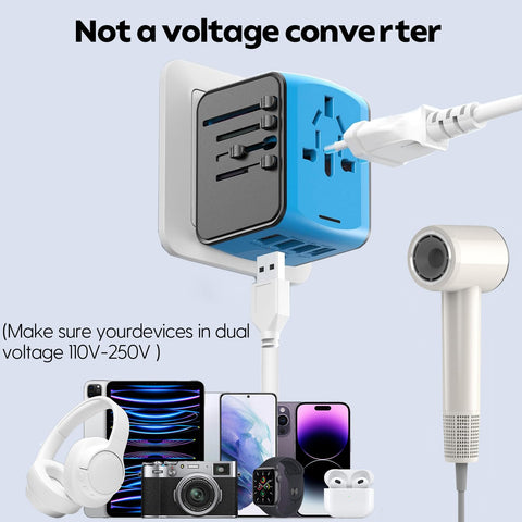 JMFONE adapter AC outlets power multiple devices while traveling worldwide