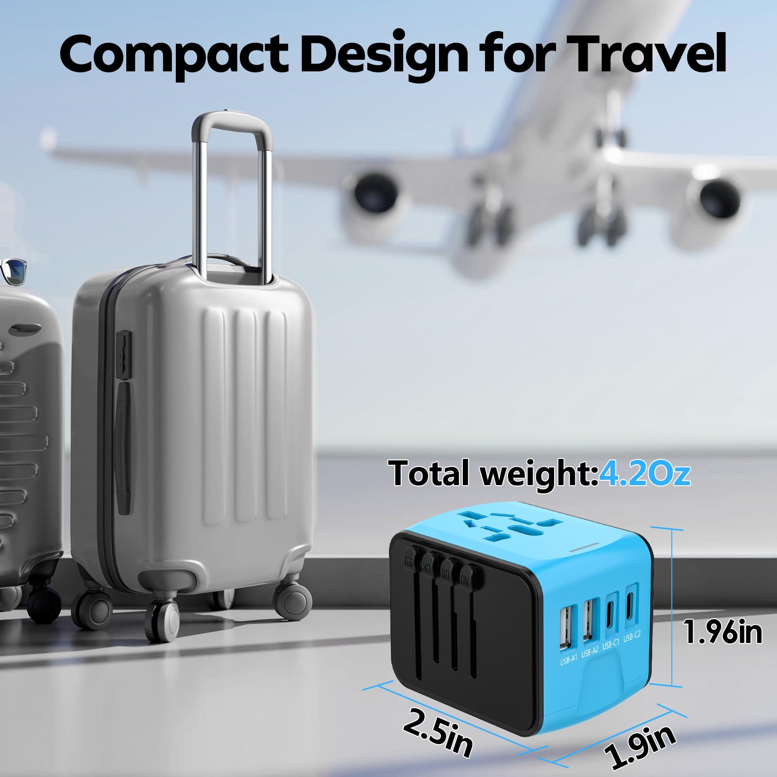 JMFONE compact-design travel adapter fits easily in luggage for easy packing