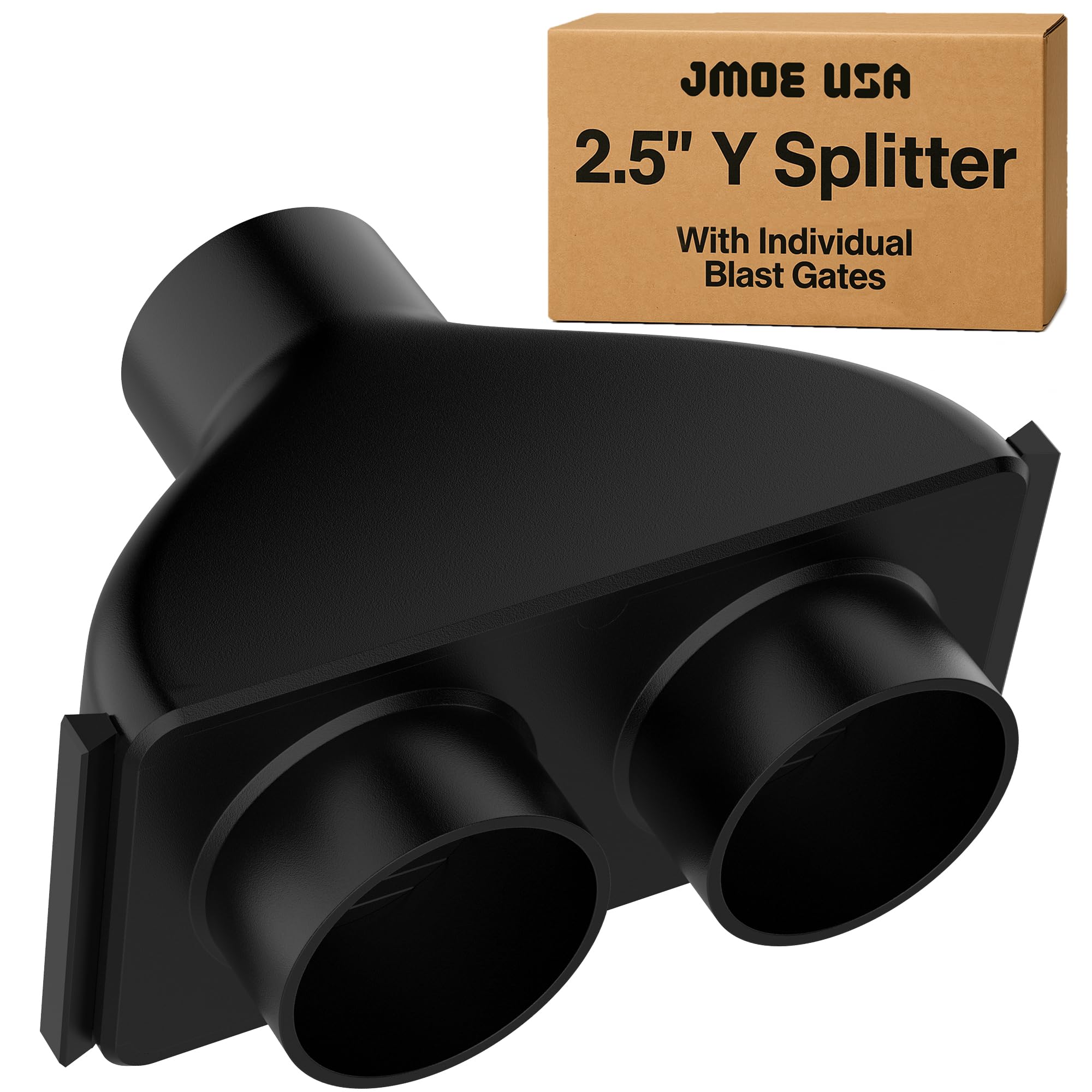 Jmoe USA 2.5-inch shop vac Y connector enabling independent airflow to two hoses for efficient cleanup.