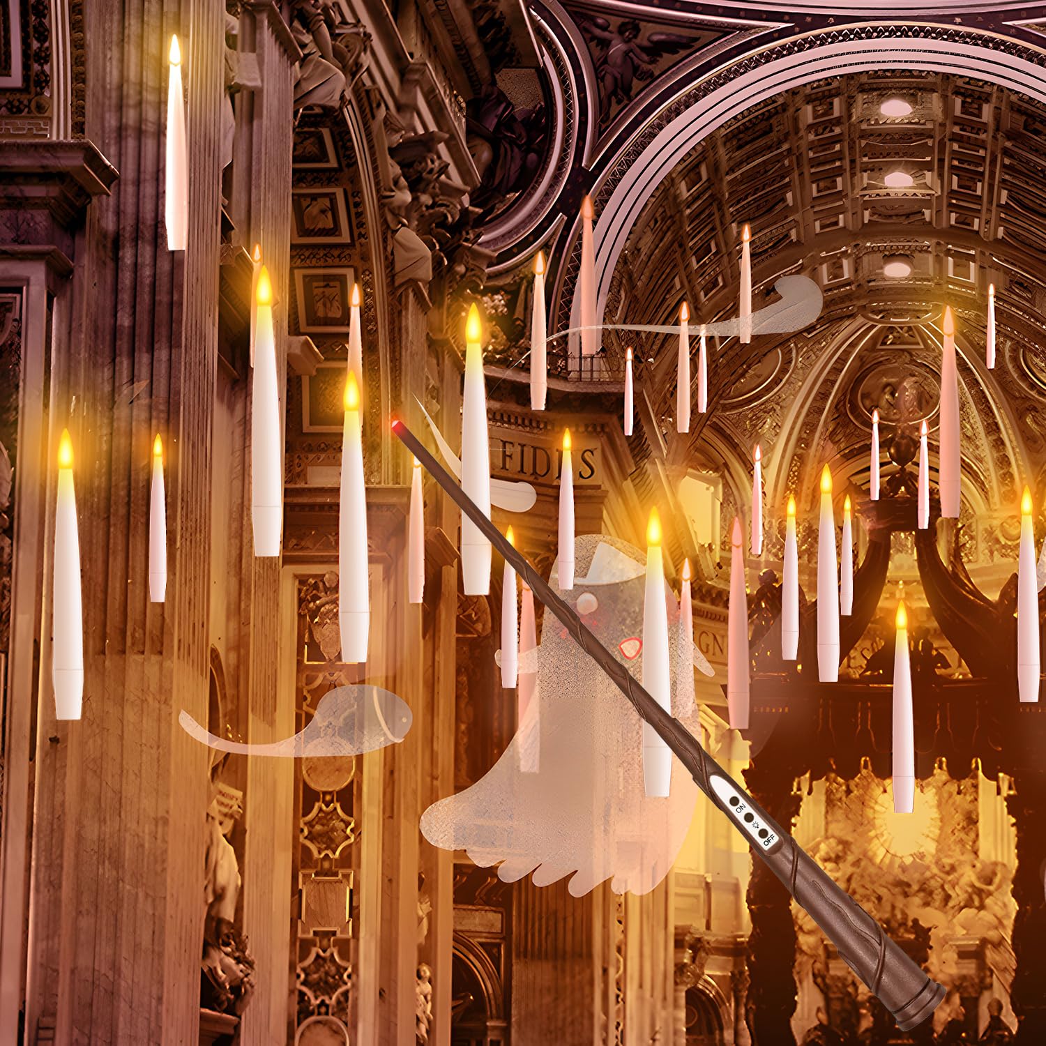 JMTONE floating candle wand set, packaging view, ready for magical ceiling display and gift-ready decor.