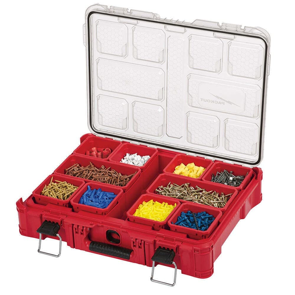 JNAB Packout Milwaukee 10-bin organizer with removable bins for quick access on the job site.