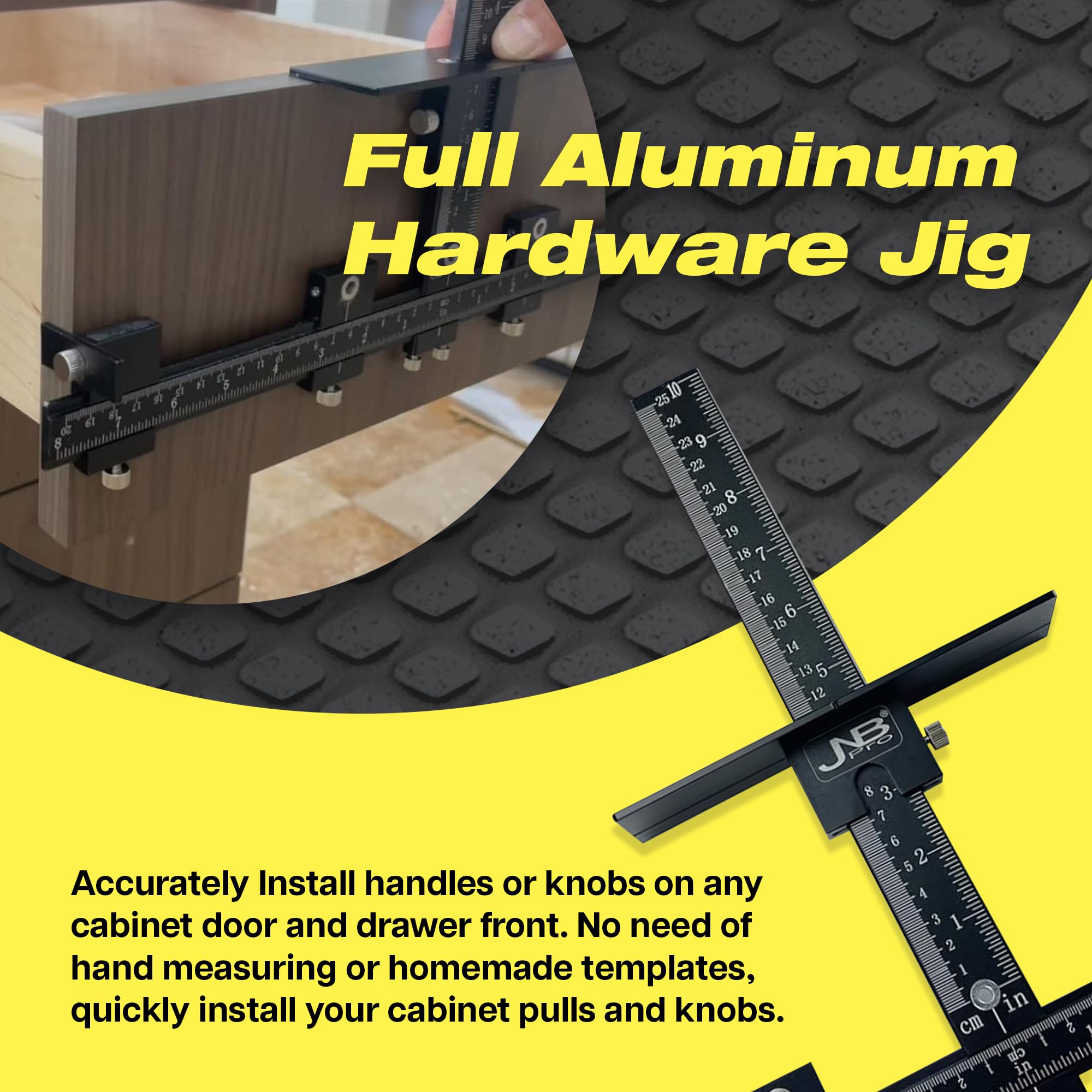 JNB Pro reversible jig with laser-engraved rulers for accurate left-right door alignment.