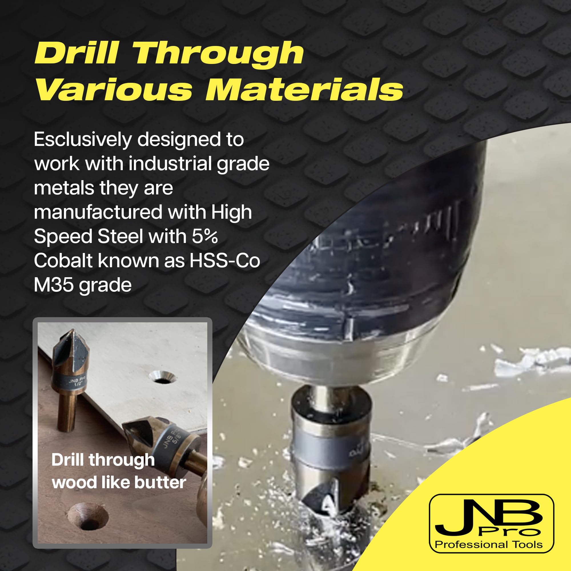 JNB Pro cobalt steel bit with 5% cobalt for enhanced durability.