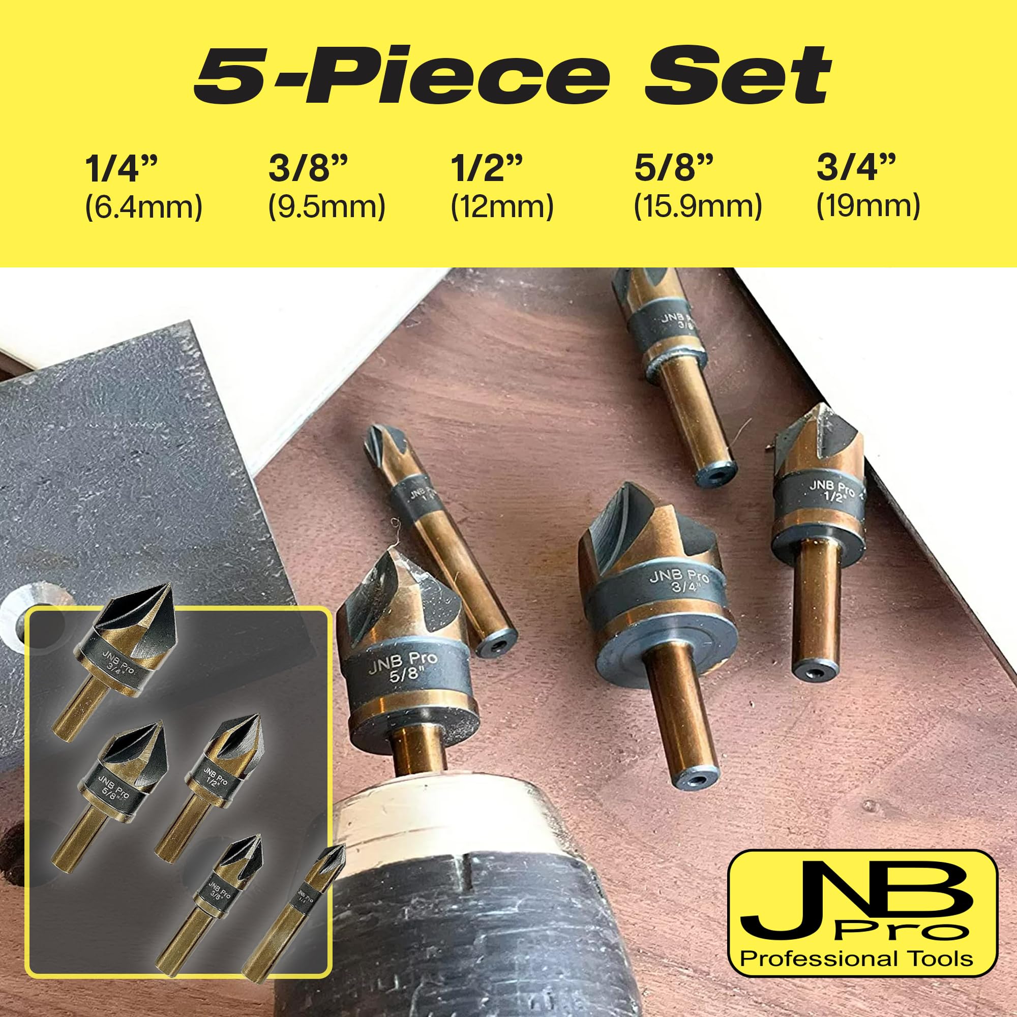 JNB Pro countersink features a 5-flute design for smooth cutting.